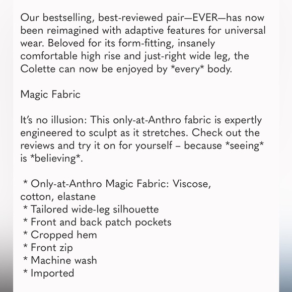 Anthropologie The Colette Cropped Wide-Leg Pants:Magic Fabric Edition Sz 30 NWT - Picture 2 of 14